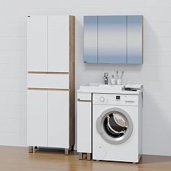 СанТа Мебель для ванной под стиральную машину Марс 80 L белая/янтарное дерево – фотография-2